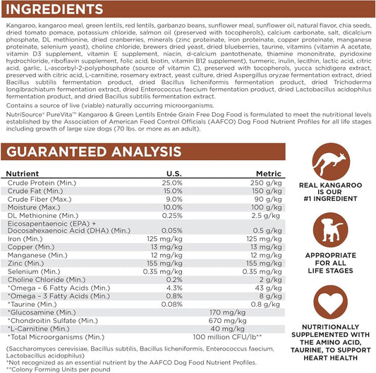 NutriSource PureVita Grain Free Kangaroo & Green Lentils Entree Dry Dog Food - 25 lbs