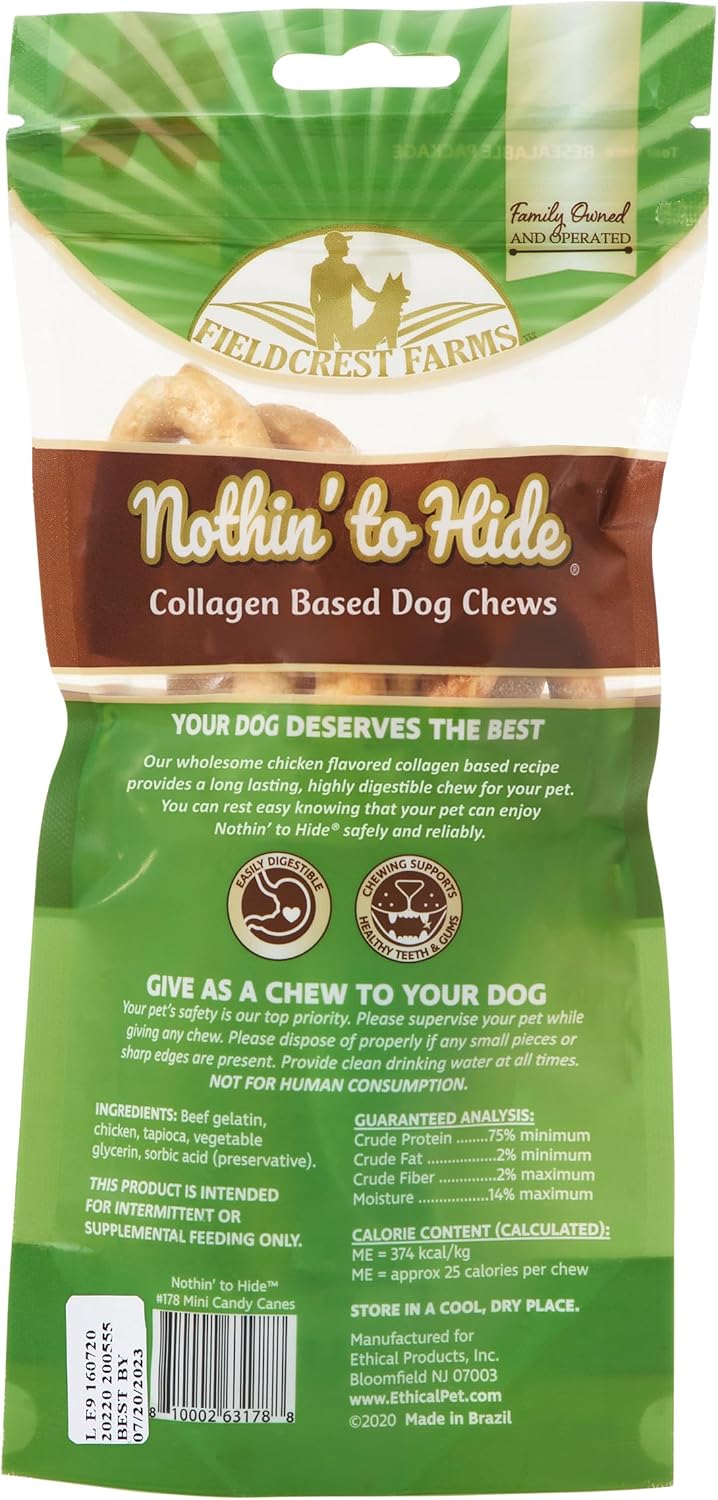 Fieldcrest Farms Nothin' to Hide Mini Holiday Candy Canes Chicken Flavor - Dog Treat(Pack of 6)