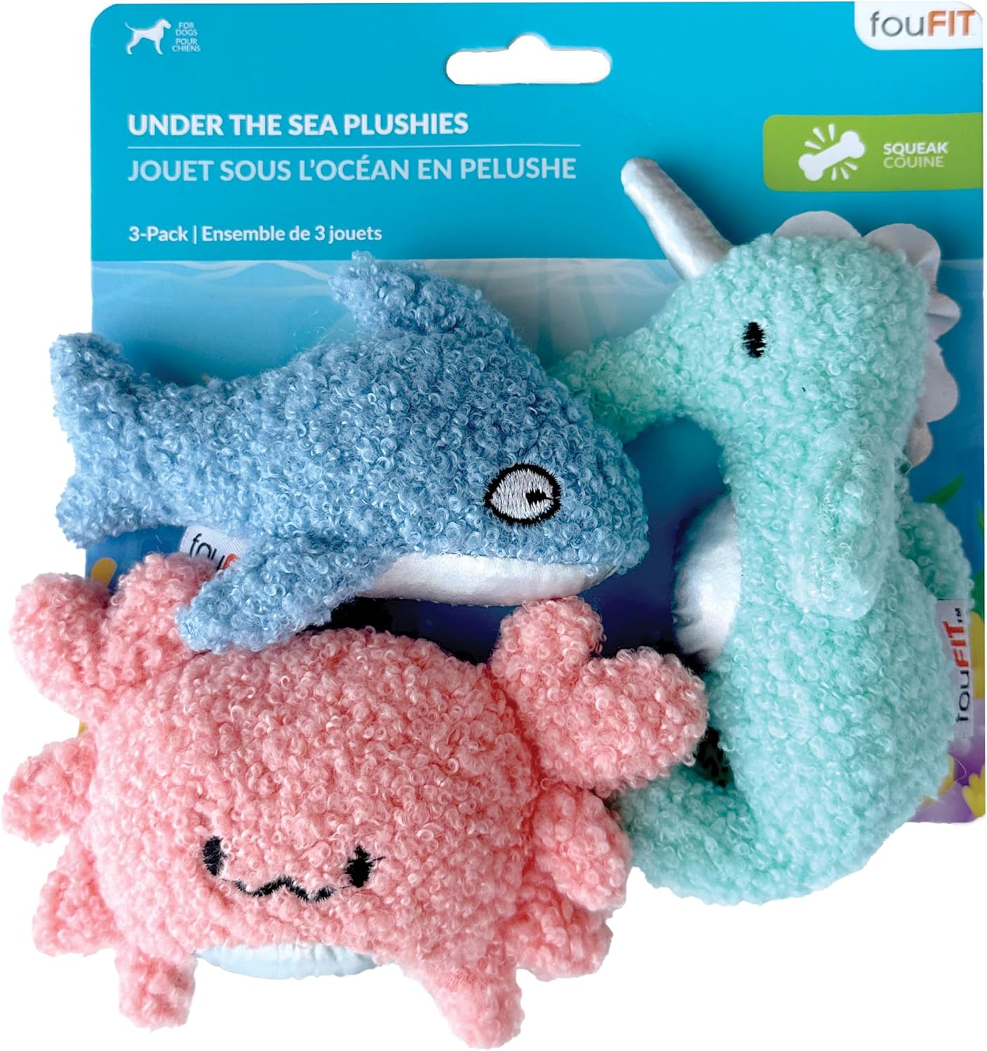 fouFIT Under the Sea Shark, Seahorse and Crab 3-Pack Cat Toys - Case of 3