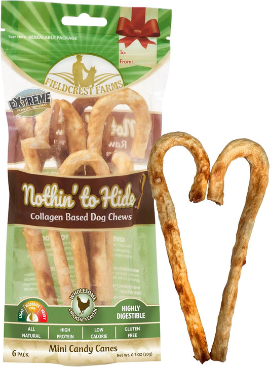 Fieldcrest Farms Nothin' to Hide Mini Holiday Candy Canes Chicken Flavor - Dog Treat(Pack of 6)