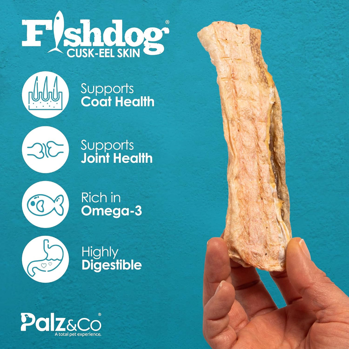 Palz&Co Fishdog Cusk-EEL Fish Skin Dog Treats 2.5oz - Wild Caught Single Ingredient Fish Chews for Dogs, Grain Free Hypoallergenic