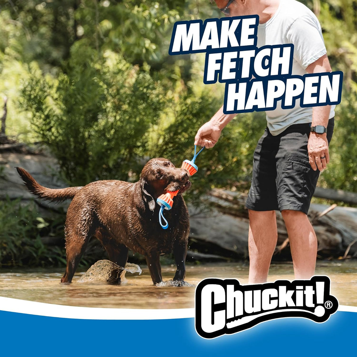 Chuckit! Rugged Bumper Dog Toy 13.5",Fetch Stick with TPR Ridges for Easy Grip- 2 Pack
