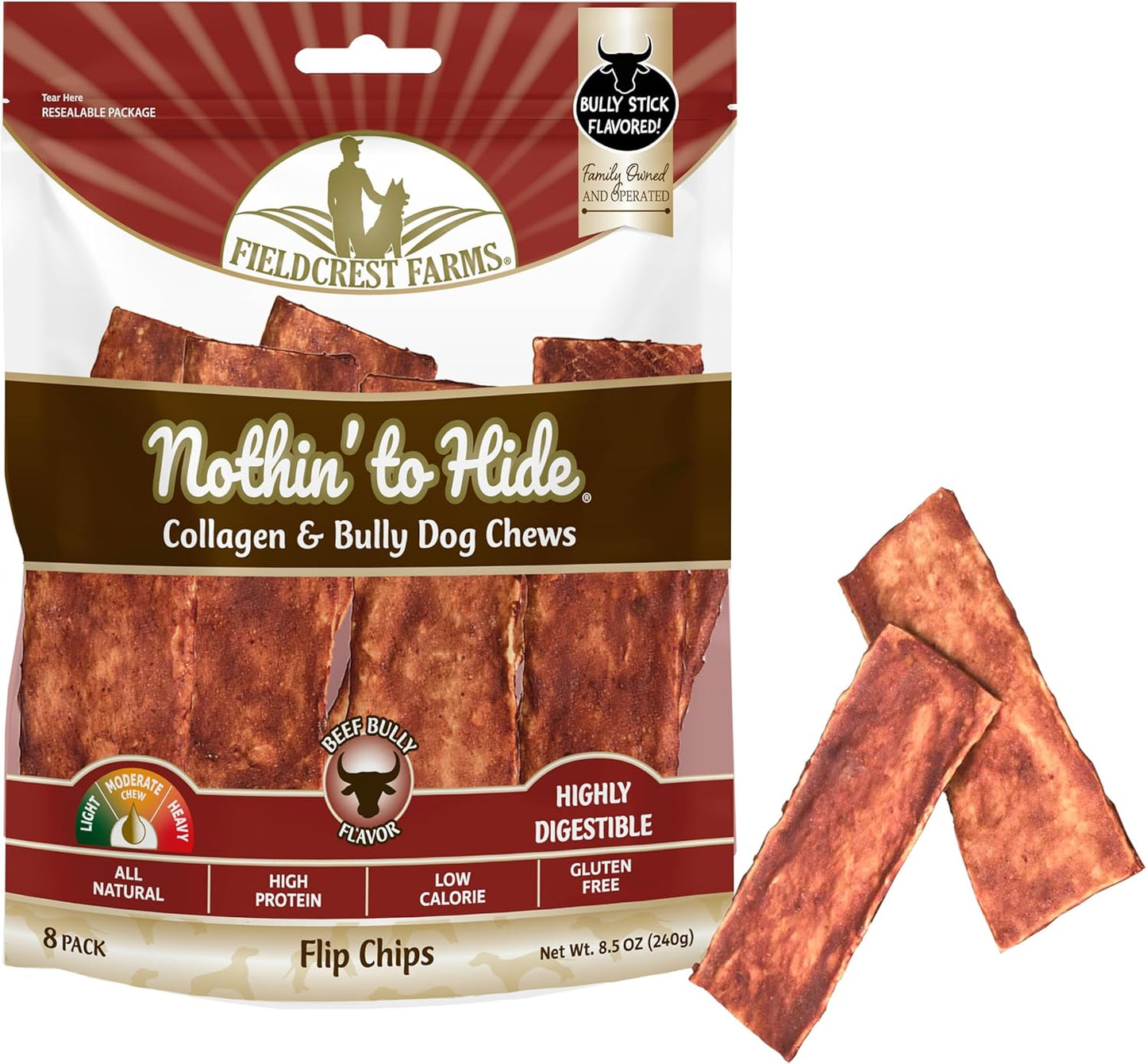Fieldcrest Farms Nothin' To Hide Bully Flip Chips Natural Rawhide Dog Treats-8pk