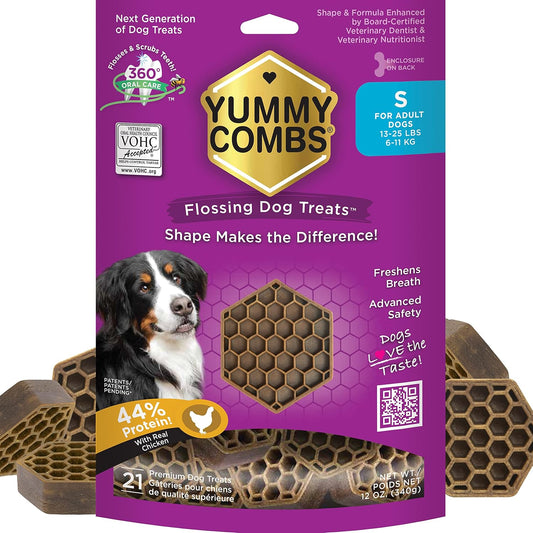 Yummy Combs Grain-Free Dental Dog Treats for Small Breed Adult Dogs, Chicken Flavor, 12 oz
