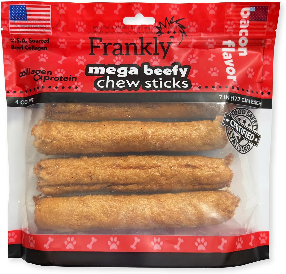 Frankly Mega Beefy 7-inch Bacon Rawhide Dog Chew - 4ct