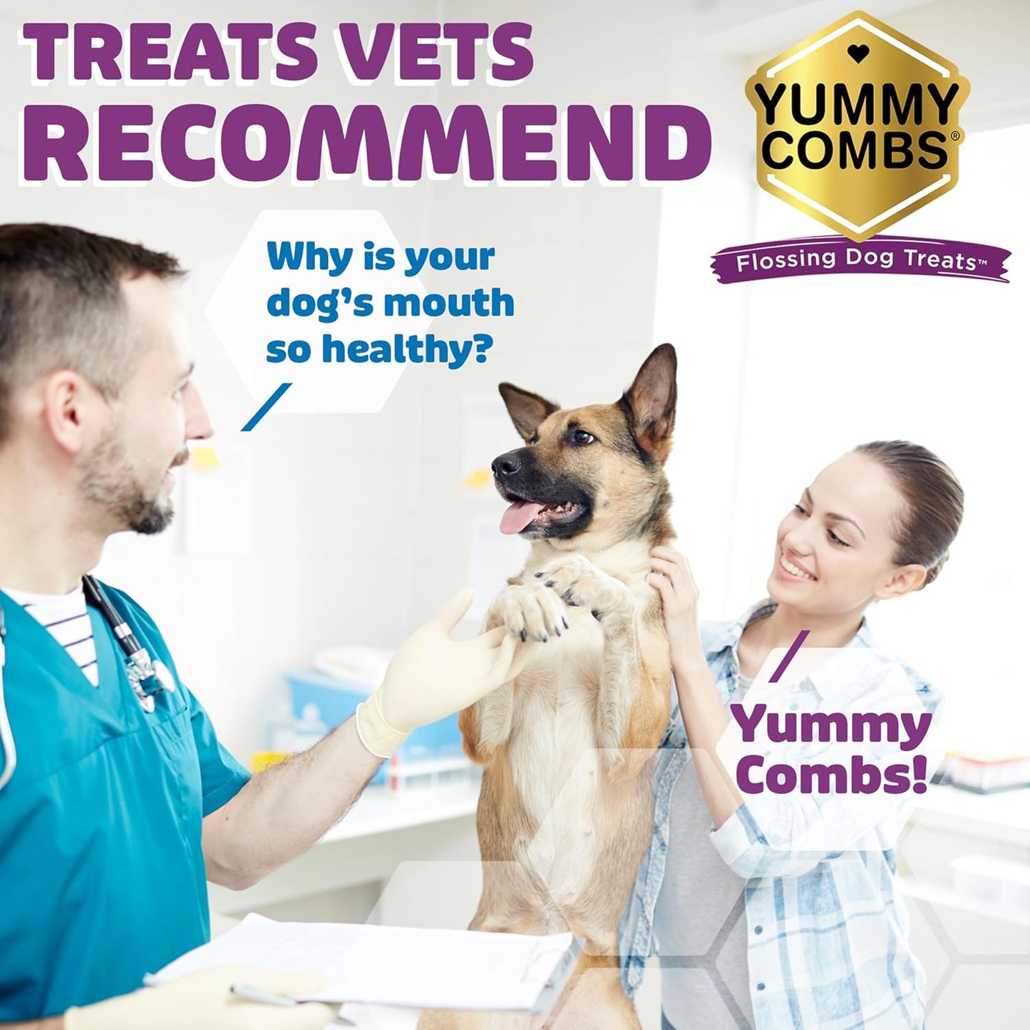 Yummy Combs Dog Dental Treats – Vet VOHC Approved – Removes Tartar with Cleaning Comb Shape – Dental Dog Treats for Medium Dogs (12oz, 15 Count)