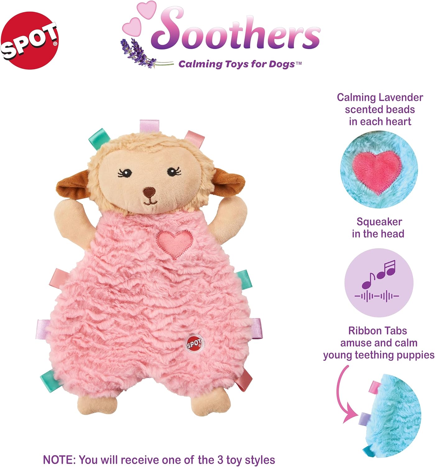 Ethical/Spot Soothers Tabbie Lambie Plush Dog Toy 12" Assorted Colors