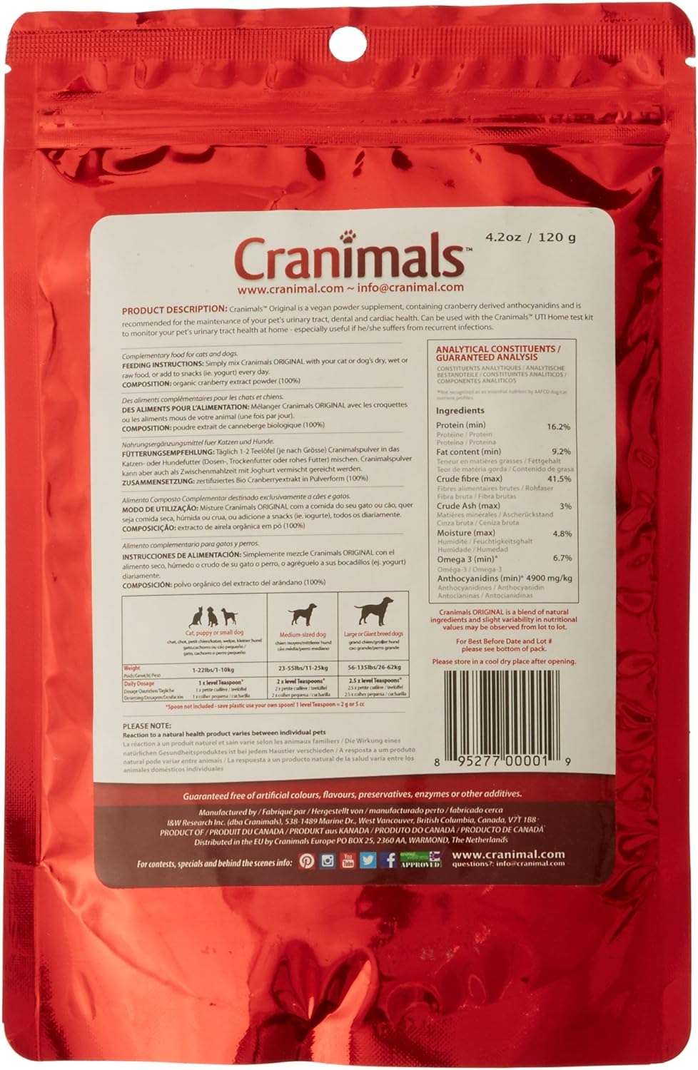 Cranimals Original Organic Supplement for Dogs & Cats, 120g (4.2 Ounce)
