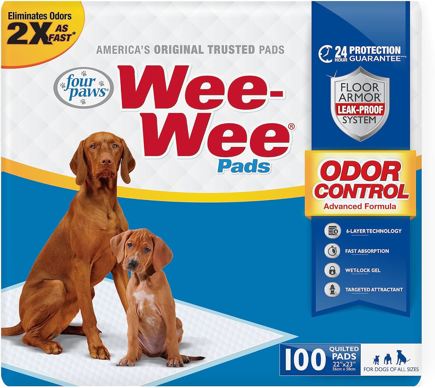 Four Paws Wee Wee Pads Odor Control - 100 Pack - (22"L x 23"W)