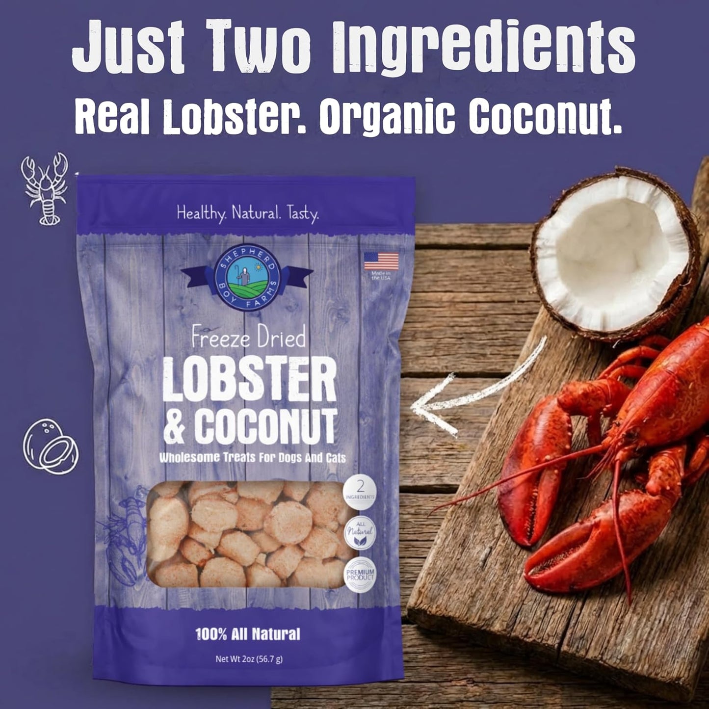 Shepherd Boy Farms Freeze Dried Lobster & Coconut Treats for Dogs & Cats, 2 oz