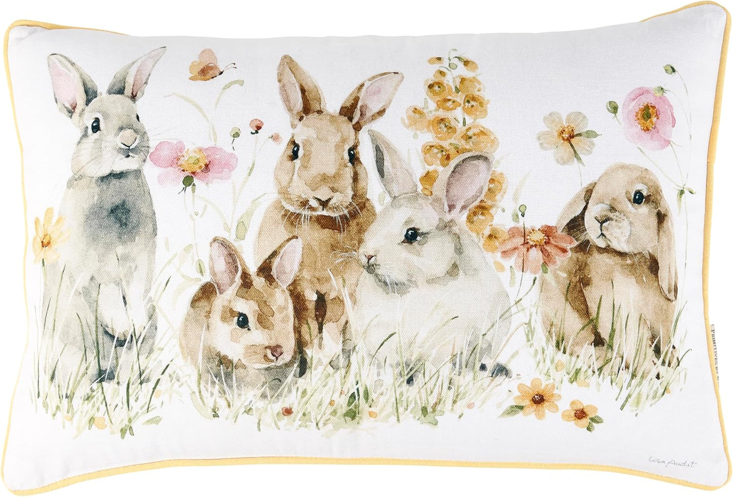 Primitives by Kathy Flower Bunnies Spring Easter Pillow - Size 18" x 12"