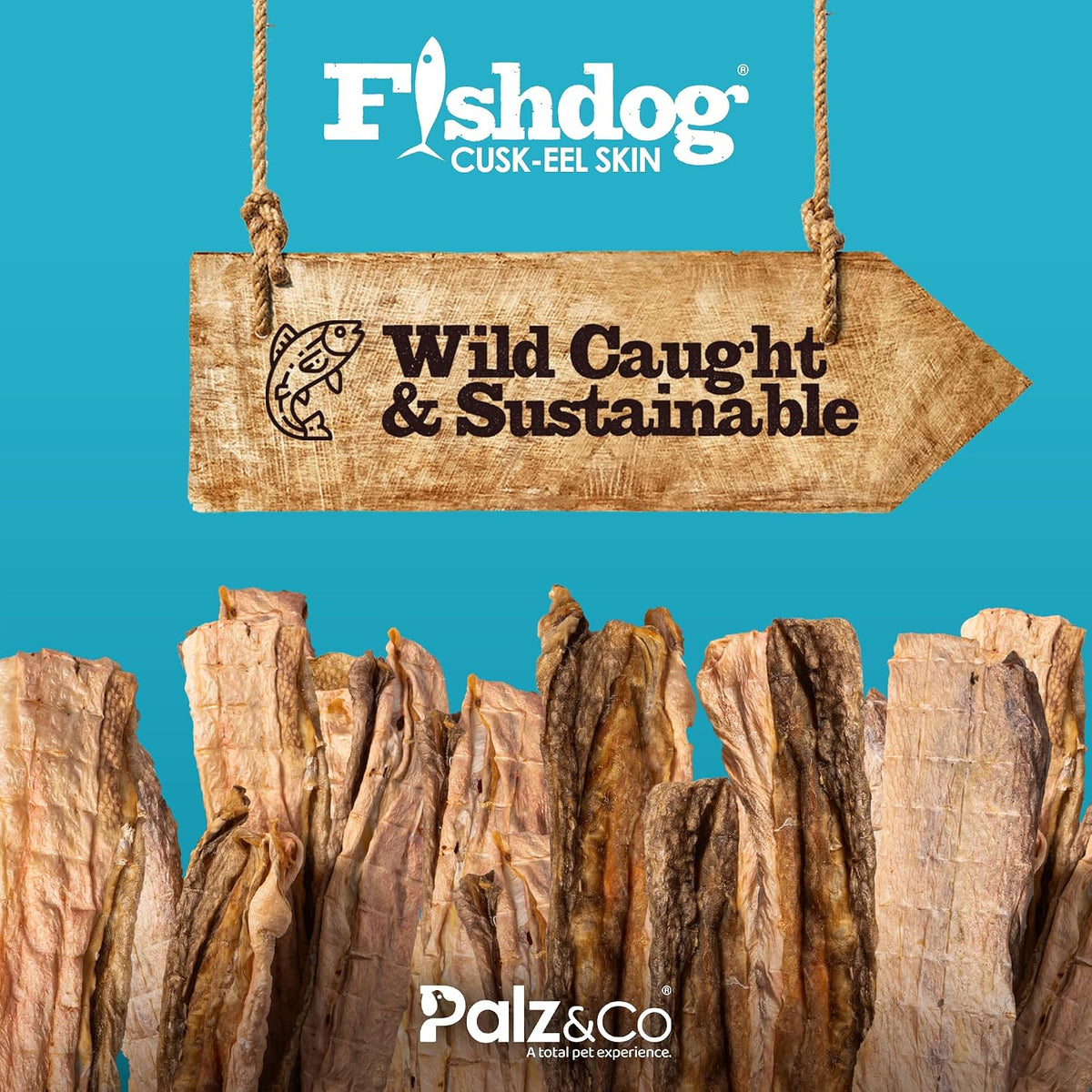 Palz&Co Fishdog Cusk-EEL Fish Skin Dog Treats 2.5oz - Wild Caught Single Ingredient Fish Chews for Dogs, Grain Free Hypoallergenic