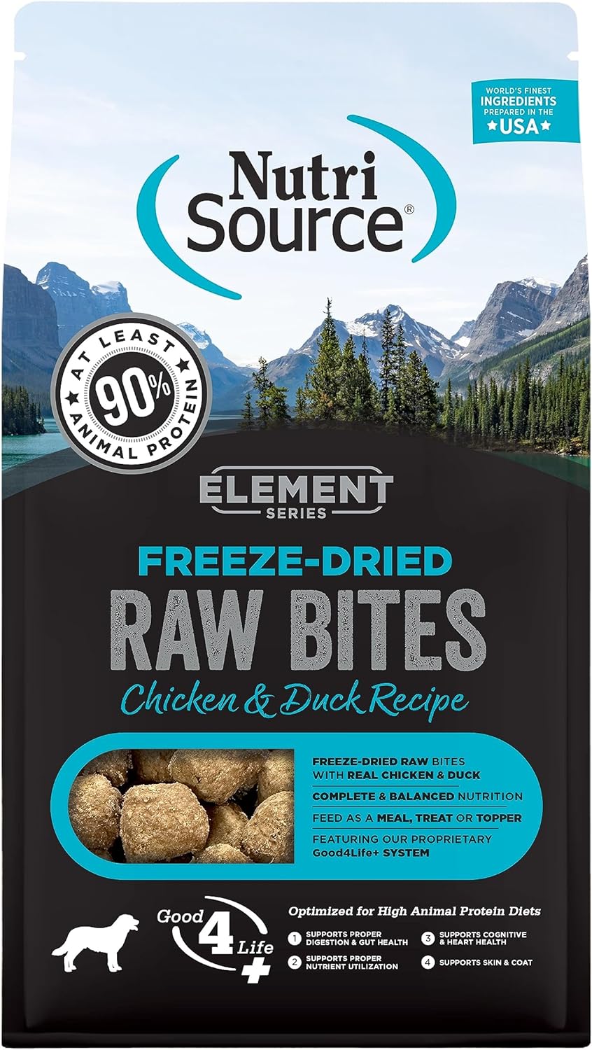 NutriSource Element Series Chicken and Duck Freeze Dried Raw Bites Dog Food - 10 Ounce