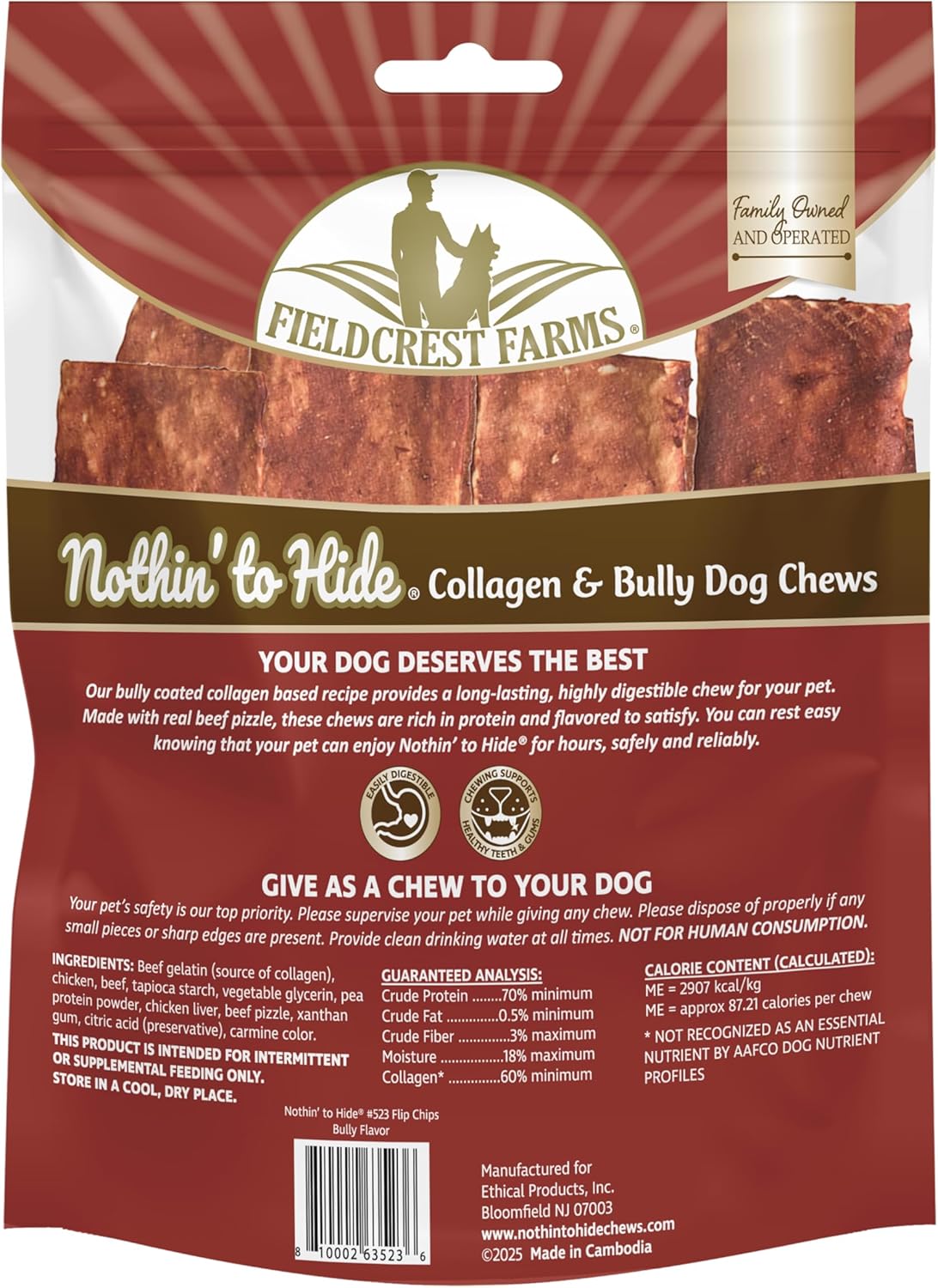 Fieldcrest Farms Nothin' To Hide Bully Flip Chips Natural Rawhide Dog Treats-8pk