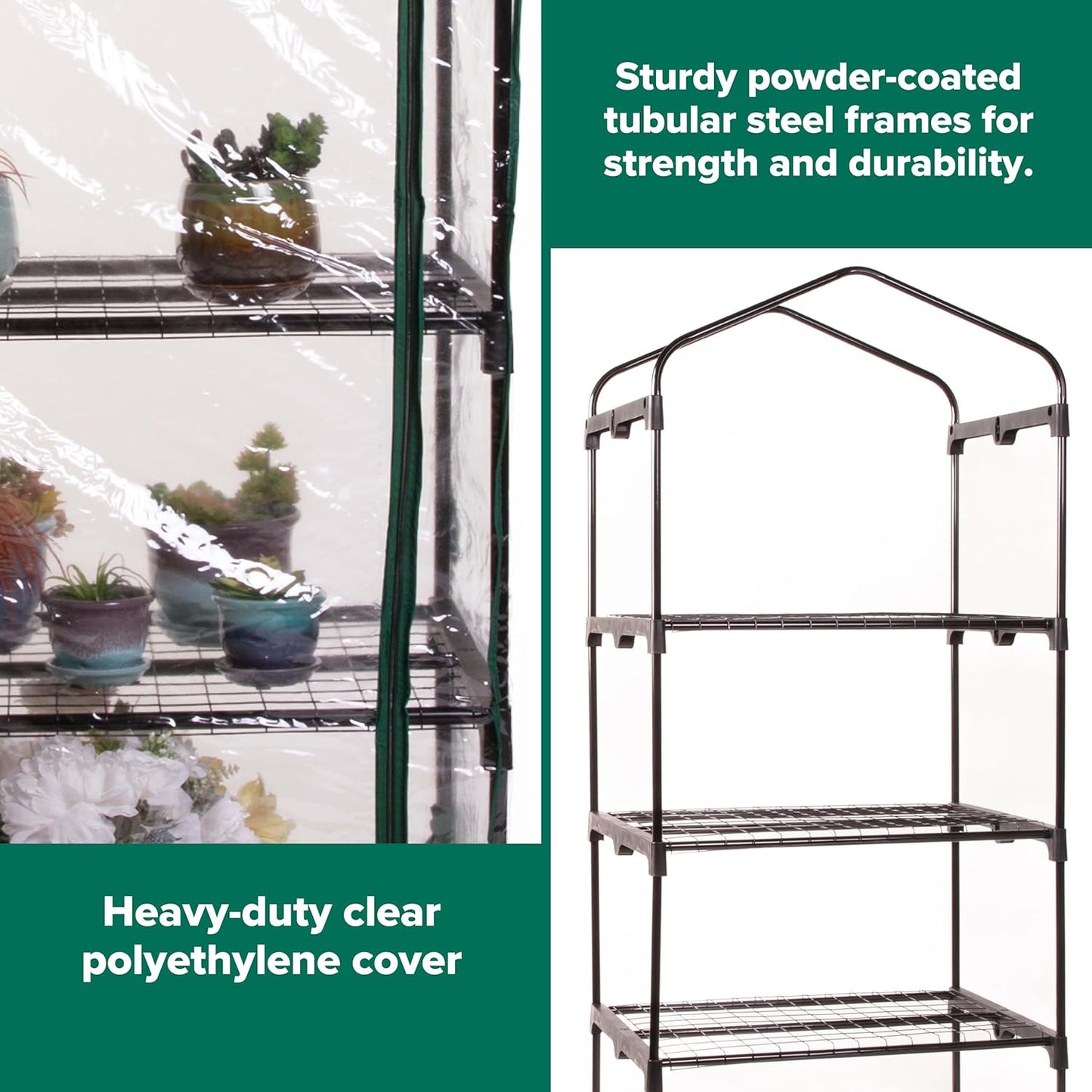 Gardman R687 4-Tier Mini Greenhouse, 27" Long x 18" Wide x 63" High,Black