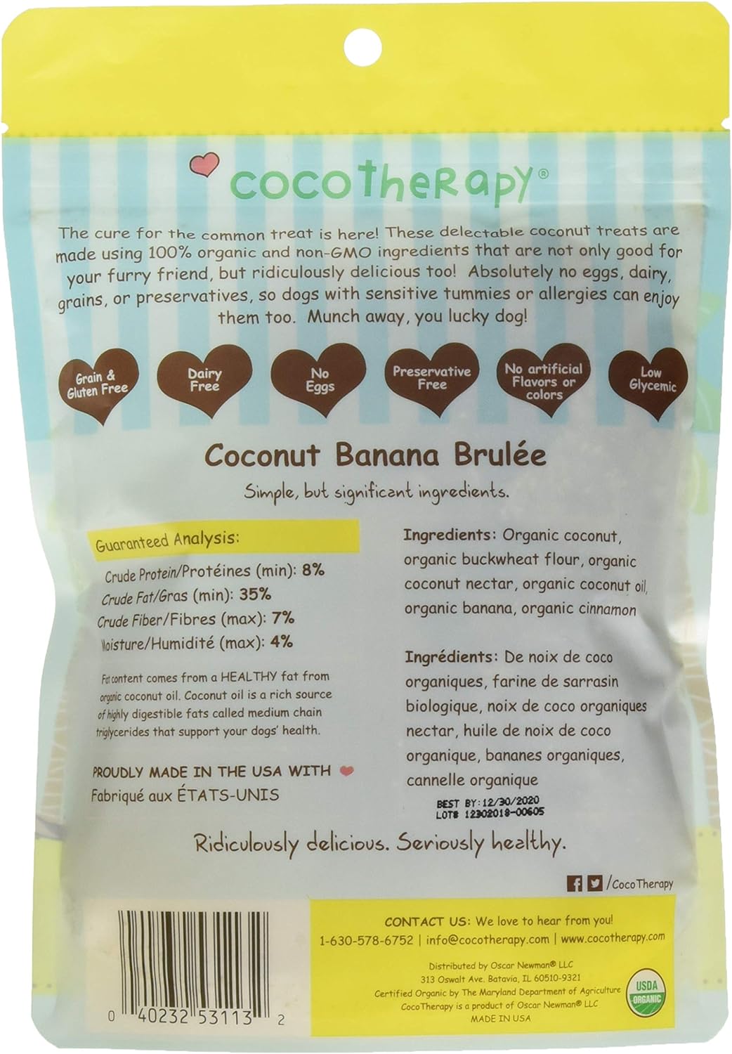 Cocotherapy Pure Hearts Coconut Cookies – Banana Brulee, (1 Pouch), 5 Oz.