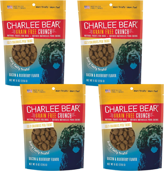 Charlee Bear Crunch Bacon & Blueberry Flavor Dog Treat and Snack (4 Pack) - 8 oz