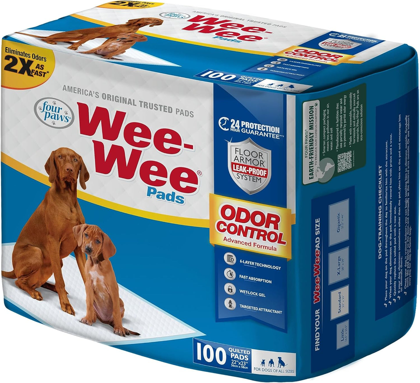 Four Paws Wee Wee Pads Odor Control - 100 Pack - (22"L x 23"W)