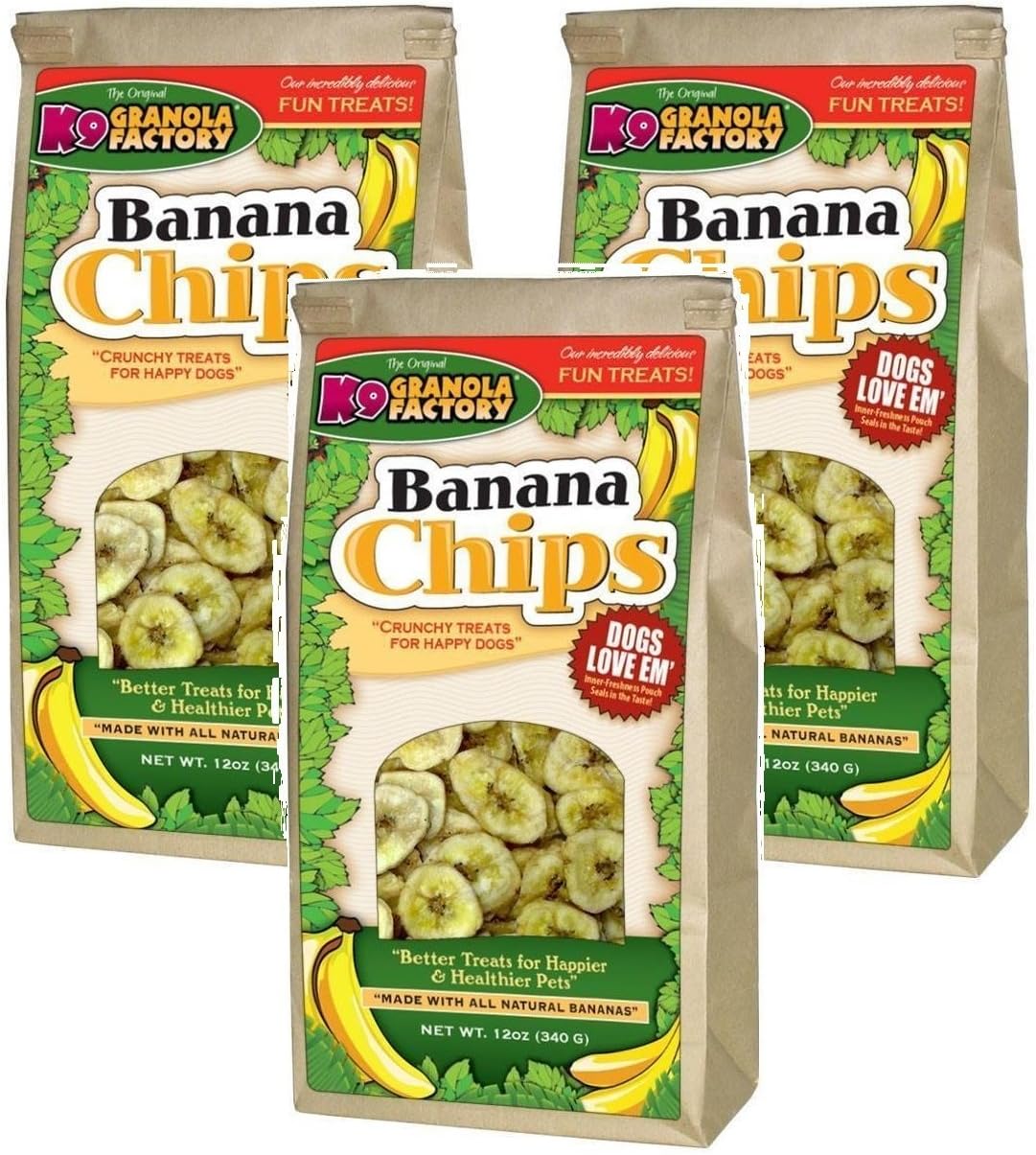 K9 Granola Factory Banana Chips Dog Treats, 12 Ounces Each-(3 Pack)