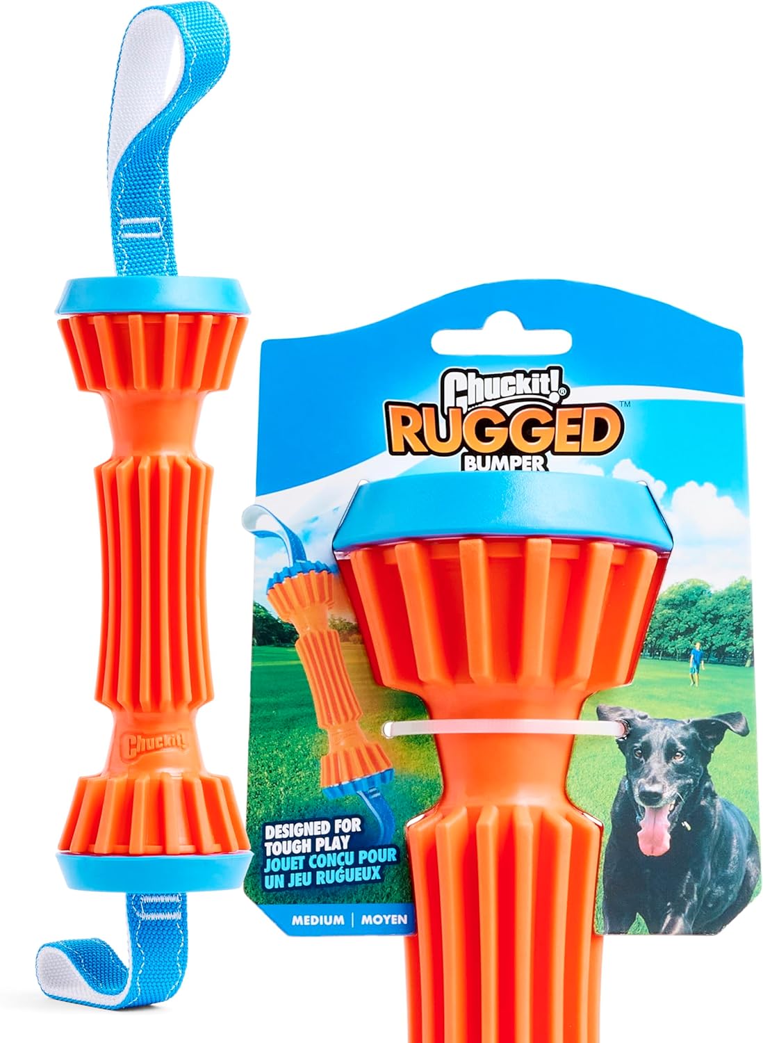 Chuckit! Rugged Bumper Dog Toy 13.5",Fetch Stick with TPR Ridges for Easy Grip- 2 Pack