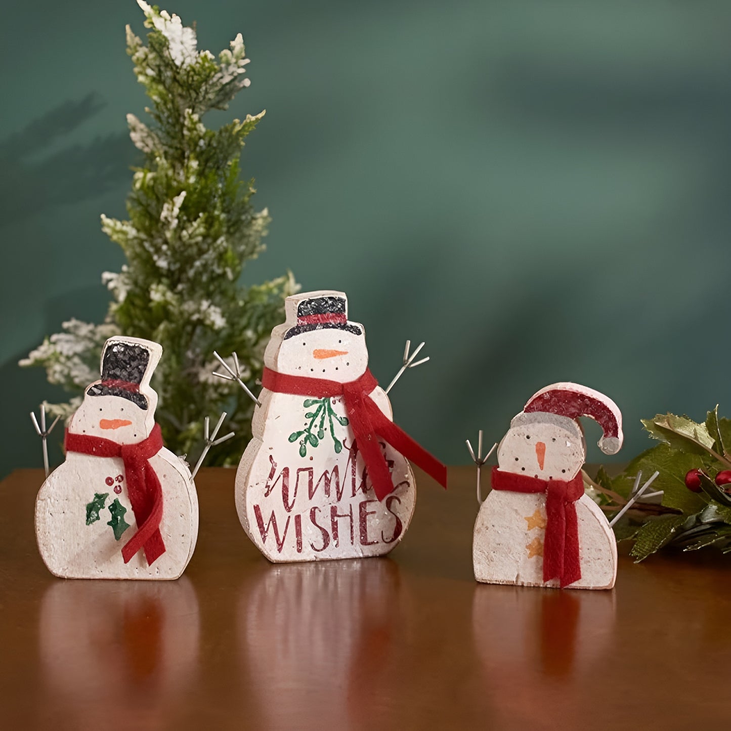 Primitives by Kathy Hand Lettered Winter Wishes Chunky Snowmen Sitter Set