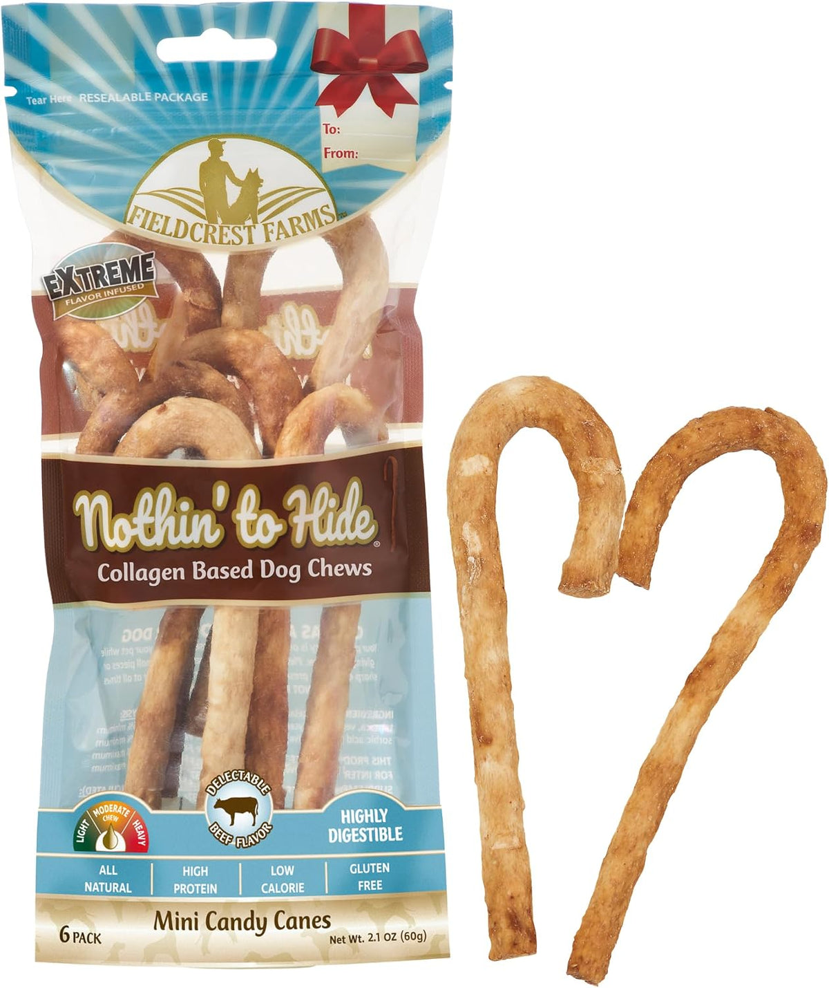 FIELDCREST FARMS Nothin' To Hide Mini Candy Canes Beef Flavor  Dog Chews- 6pk