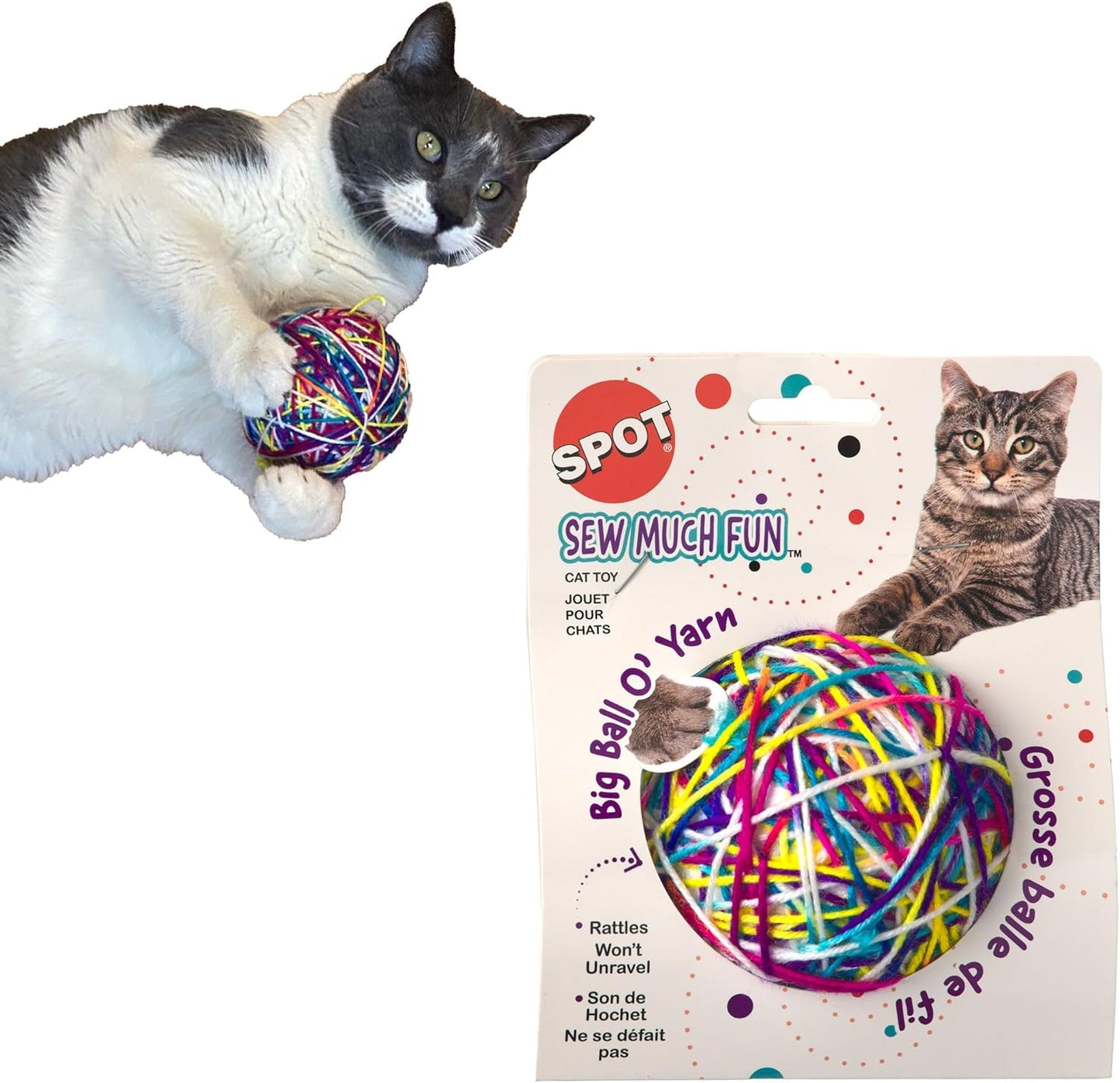 ETHICAL/SPOT Sew Much Fun Yarn Ball Cat Toys - 3.5" (1 pk)