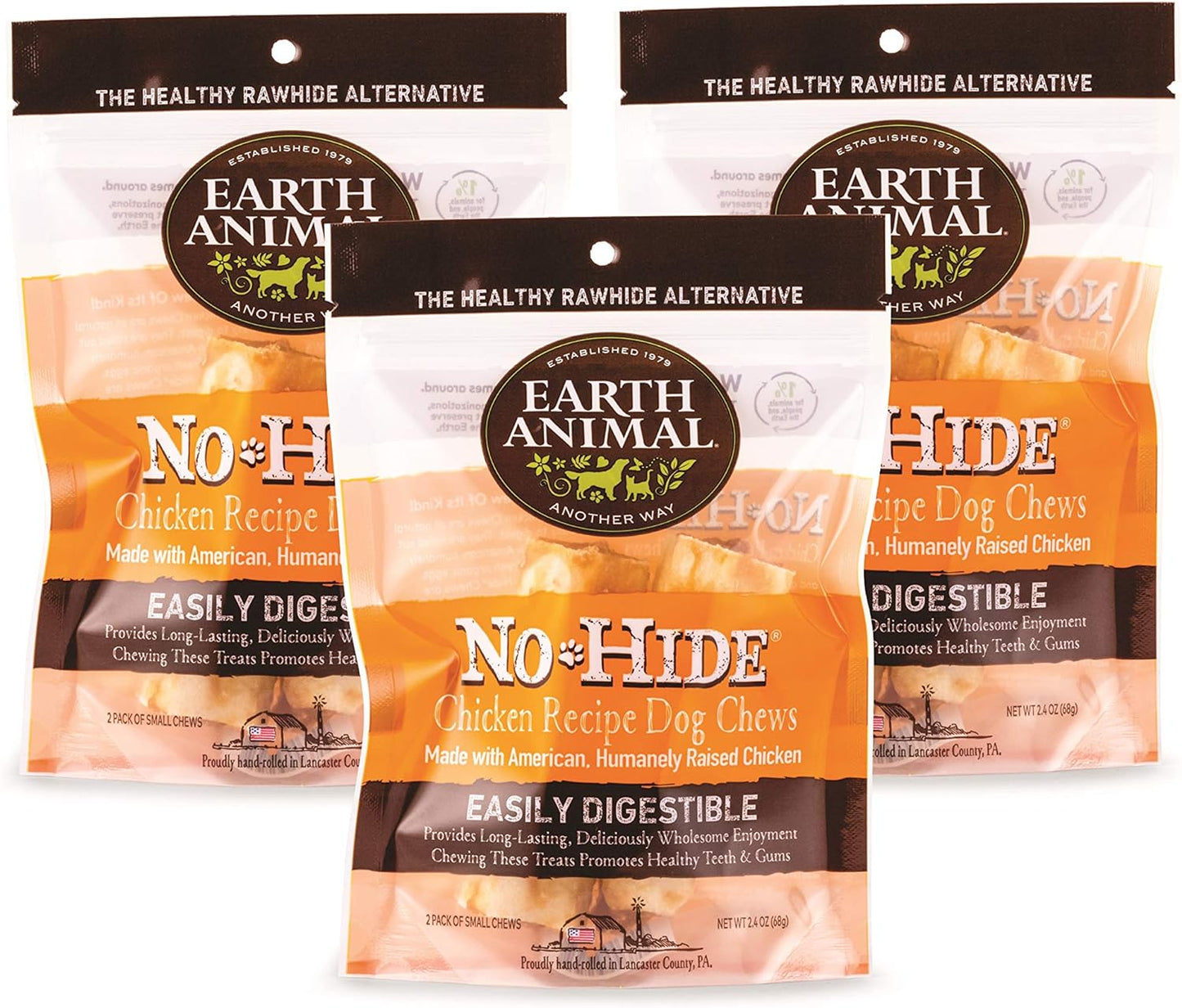 Earth Animal No-Hide Chicken Chews, 4 Inches - 6 Total (3 Packs with 2 per Pack)