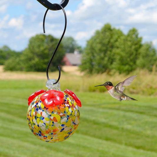 Gift Essentials 4" Multicolor Glass Hanging Hummingbird Feeders - 8 Ounce