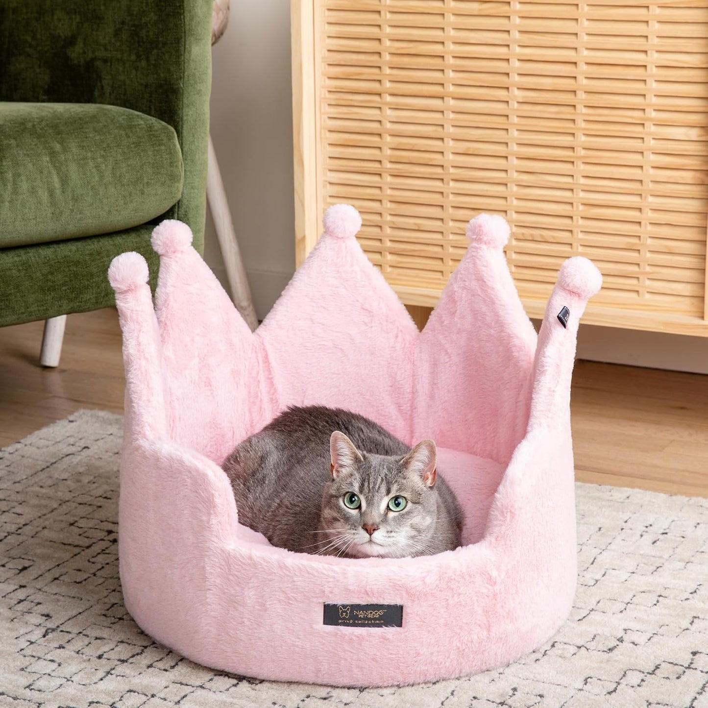 Nandog Pet Gear Prive  Crown Cozy Round Dog & Cat Bed Collection Washable Indoor Pet Bed - Royal Micro Blush Pink 18" Large