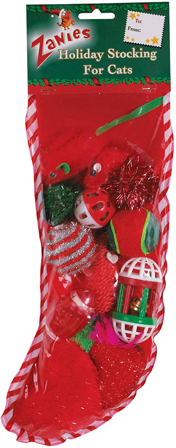 Grriggles Zanies Fun Filled Holiday Cat Stocking with Assorted Cat Toys