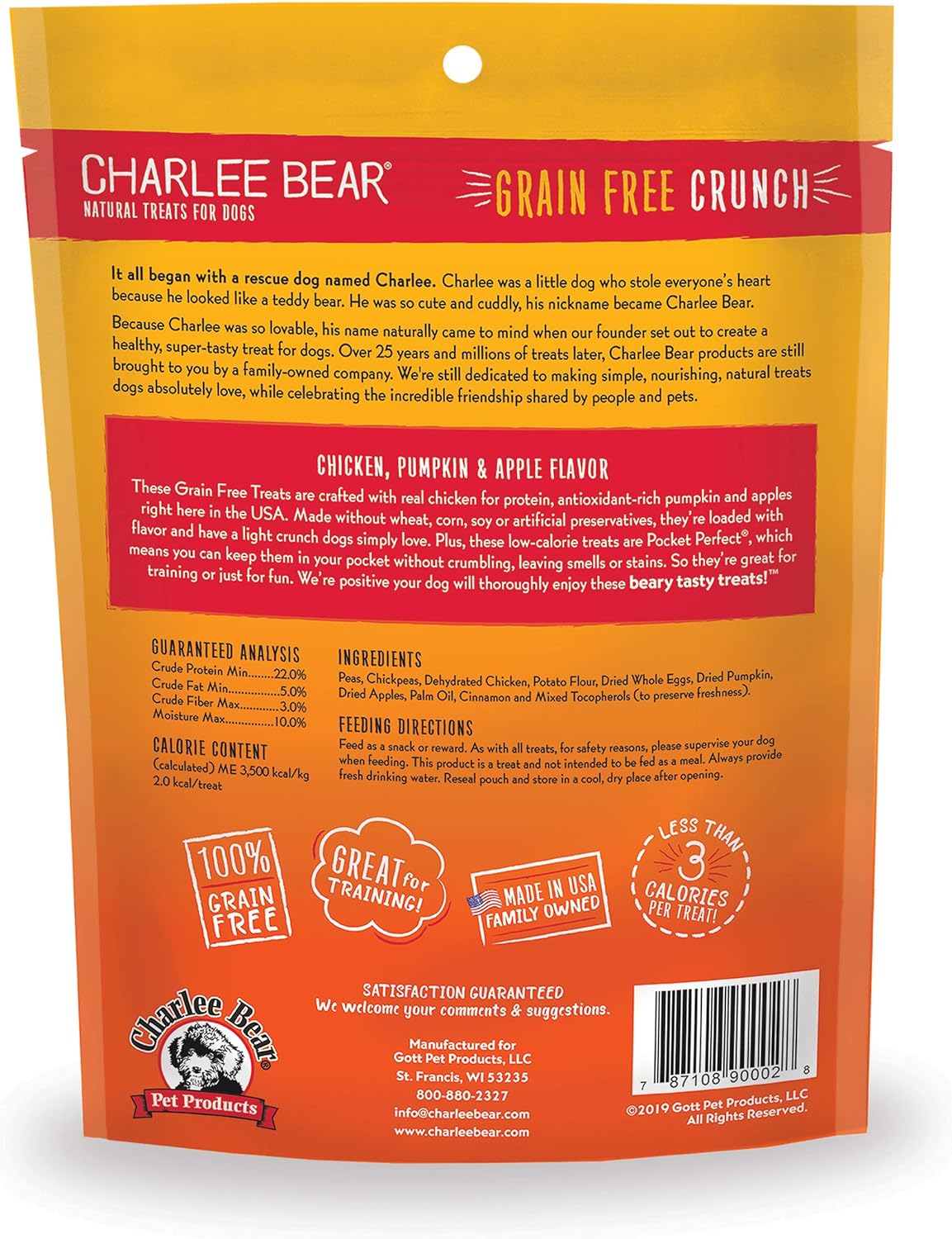 Charlee Bear Crunch Chicken, Pumpkin & Apple Flavor Dog Treat (2 Pack) - 8 oz