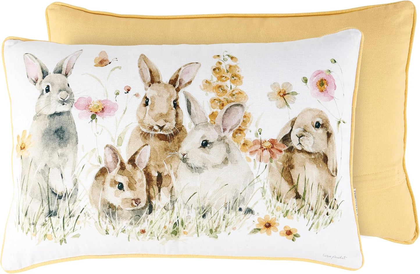 Primitives by Kathy Flower Bunnies Spring Easter Pillow - Size 18" x 12"