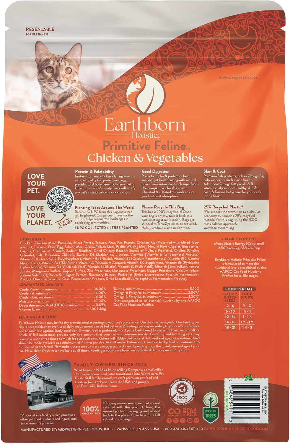 Earthborn Holistic Primitive Feline Grain Free 44/20 Cat Food - 5 lbs