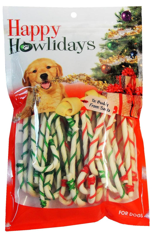 Pet Factory 90005 5" Rawhide Holiday Canes For Dogs With 2 Color Laces 30 Pack