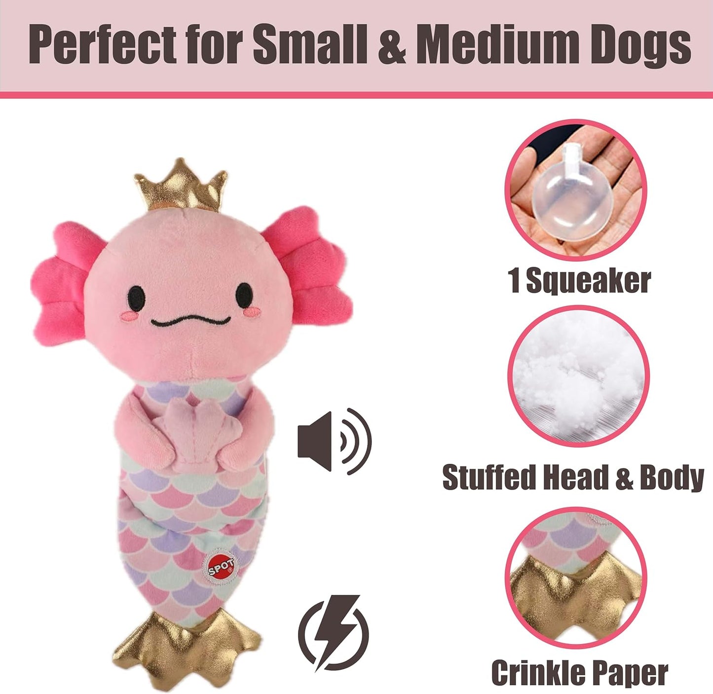 Ethical/Spot Axolotl Mermaid Plush Dog Toy 10"