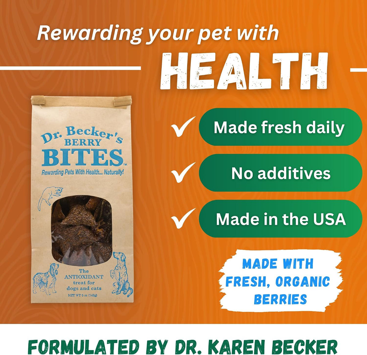 Dr. Becker's Berry Bites | Made from Acai Berry, Bilberry, Pomegranate, Blueberry | Grain Free Antioxidant Liver Training Treats for Dogs & Cats, 5oz (Pack of 3)