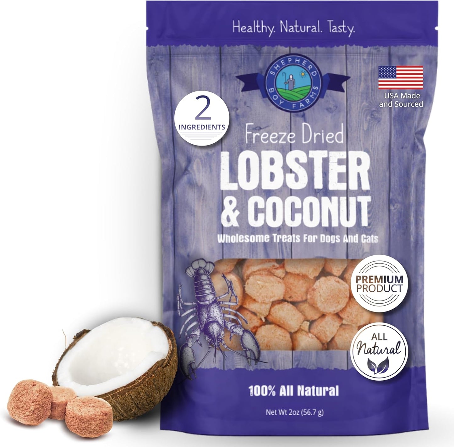 Shepherd Boy Farms Freeze Dried Lobster & Coconut Treats for Dogs & Cats, 2 oz