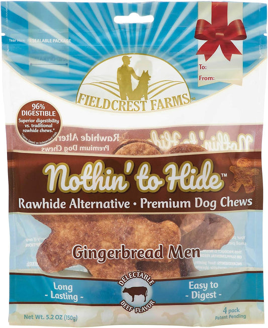 Fieldcrest Farms Nothin' to Hide Holiday Gingerbread Men Beef Flavor Chew Dog Treats, 5.2oz (Pack of 4)