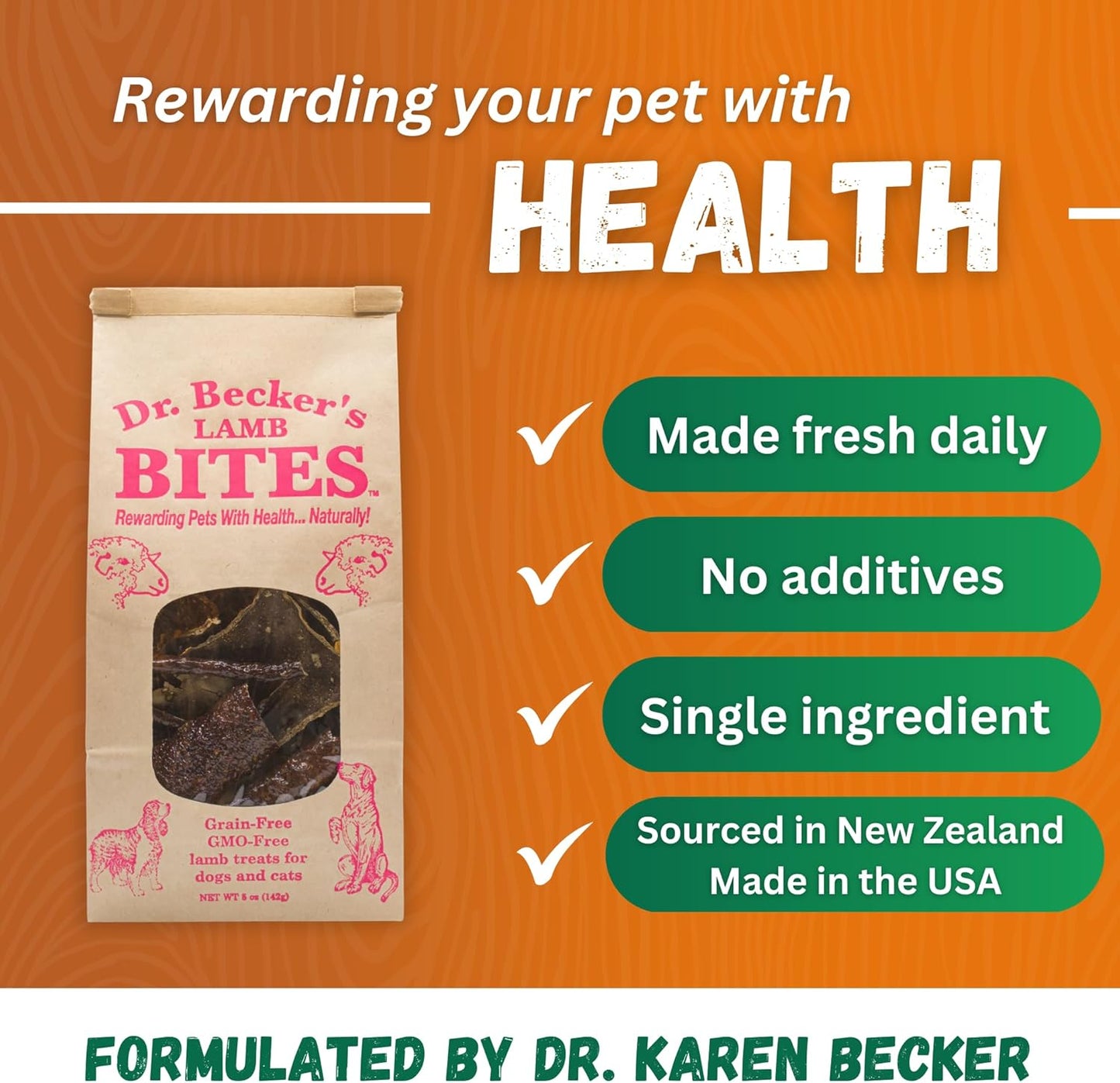 Dr. Becker's Lamb Bites | 100% Pure Meat Protein | Grain Free Liver Training Treats for Dogs & Cats, 5 oz
