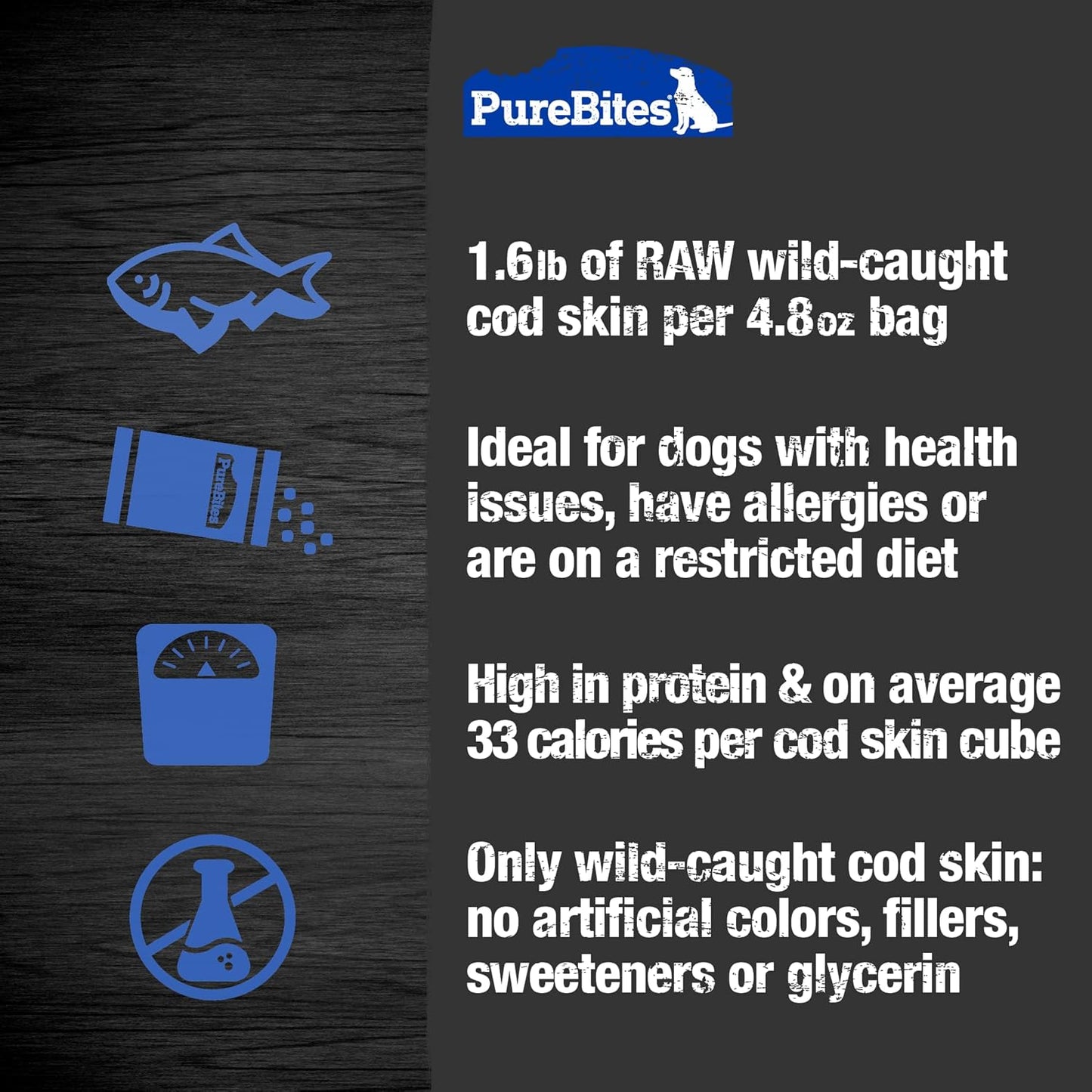 PureBites Air Dried Cod Skin Dog Treats 4.8oz