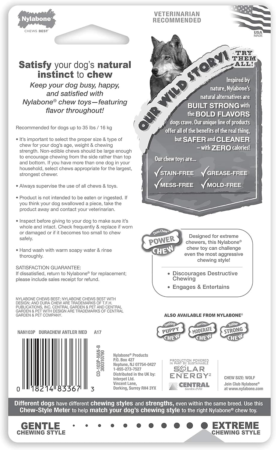 Nylabone Power Chew Antler Alternative Venison Flavor - Medium