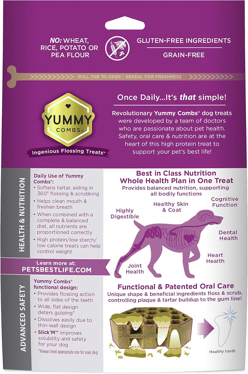Yummy Combs Grain-Free Dental Dog Treats for Small Breed Adult Dogs, Chicken Flavor, 12 oz