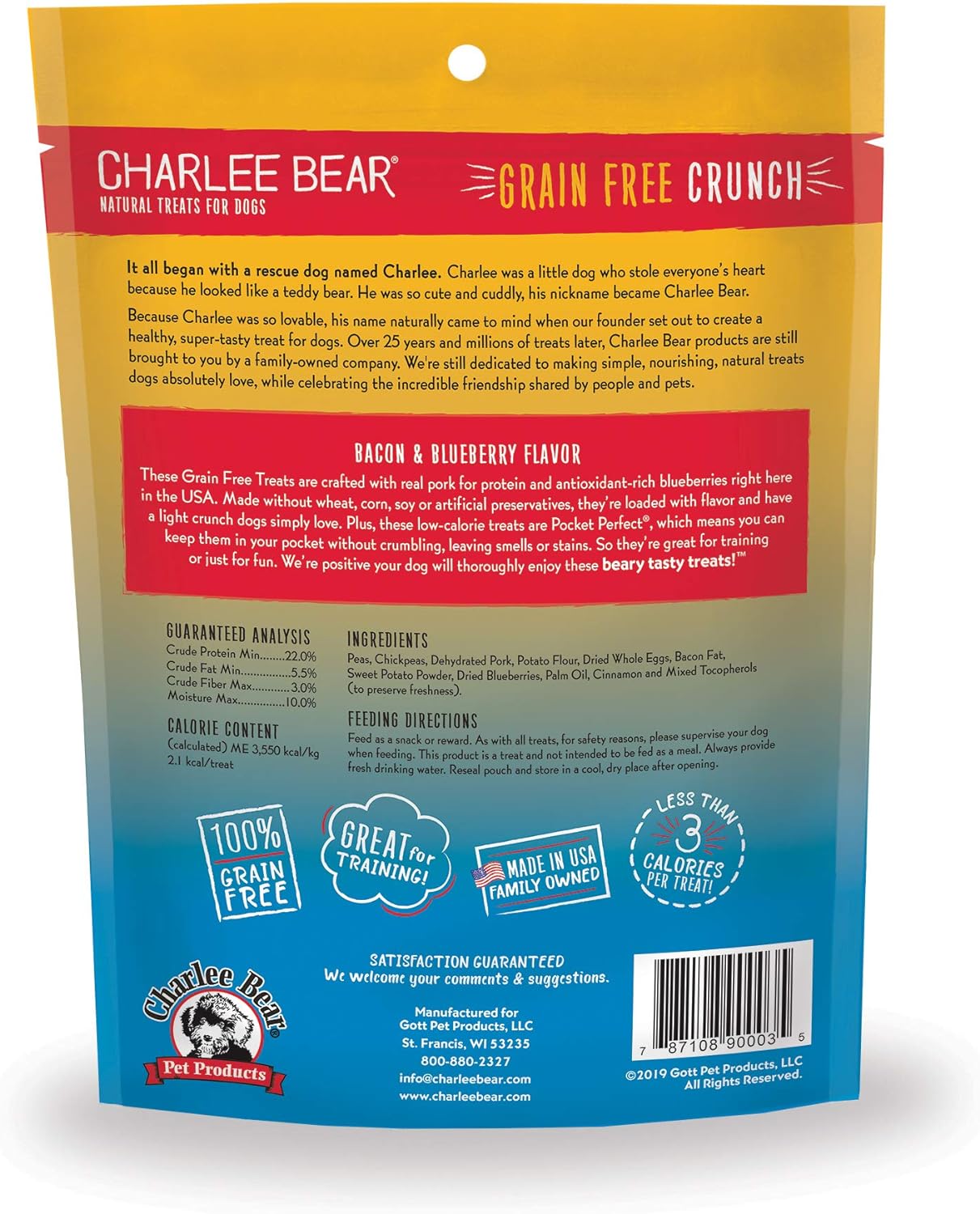 Charlee Bear Grain-Free Crunch Dog Treats - Bacon & Blueberry Flavor (8 oz)