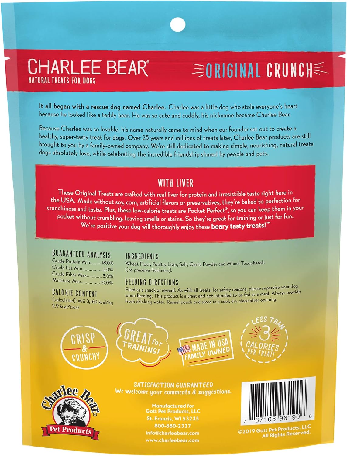 Charlee Bear Original Crunch Chicken Liver Dog Treats - 16 oz