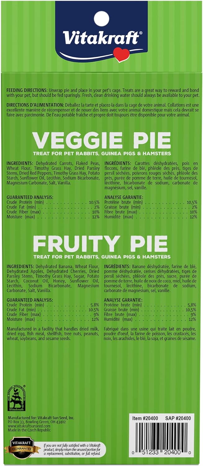 Vitakraft Veggie and Fruity Pie Treat for Rabbits, Guinea Pigs, and Hamsters - 1.27 oz