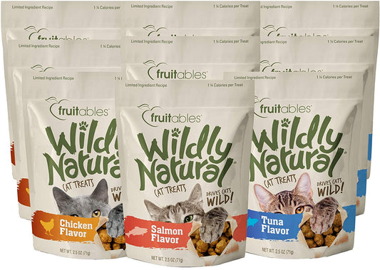 Fruitables Wildly Natural Cats Treat Variety Pack 9 (3 Bags of Each: Chicken, Tuna and Salmon)