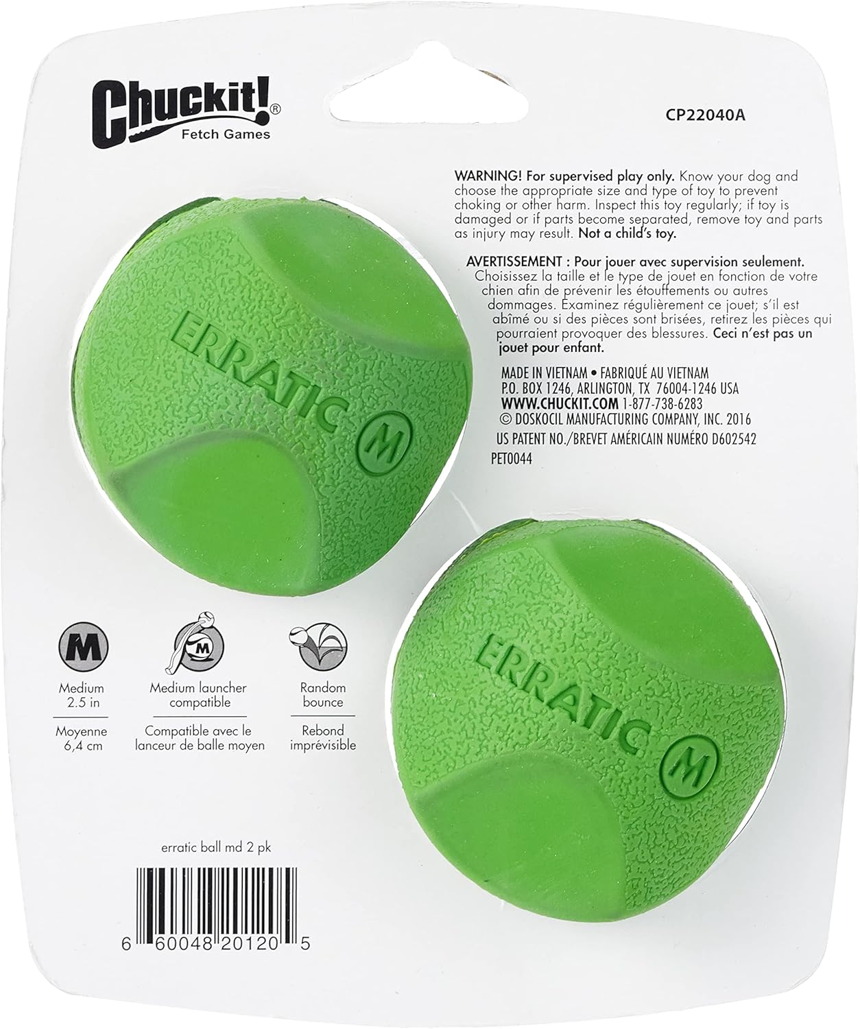Chuckit Erratic Ball for Dogs- Medium (2.25" - 2 Pack)