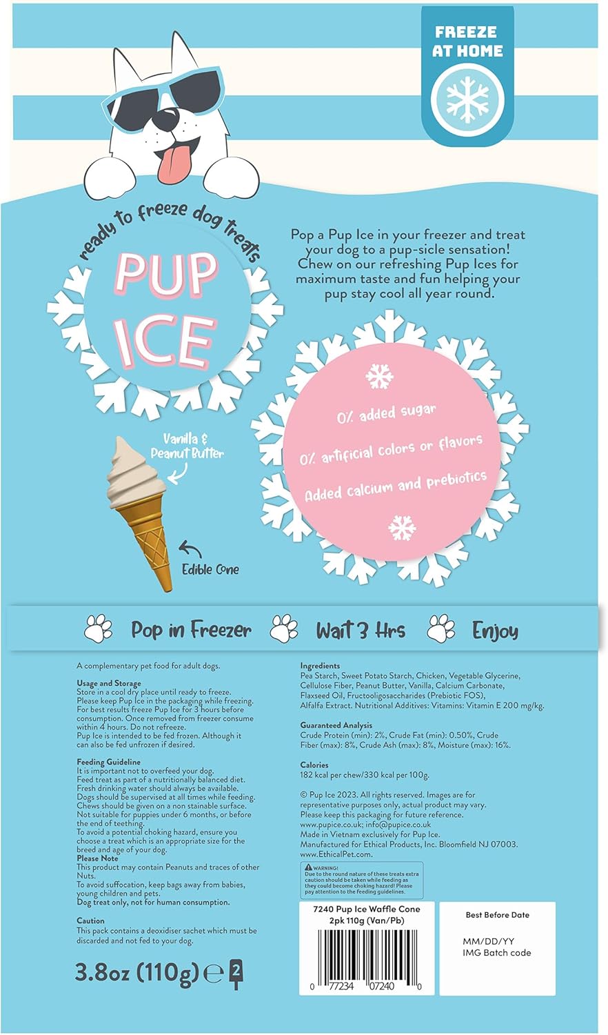 Ethical Pup Ice Freeze-at-Home Dog Chews Treats, Waffle Cone Vanilla and Peanut Flavor