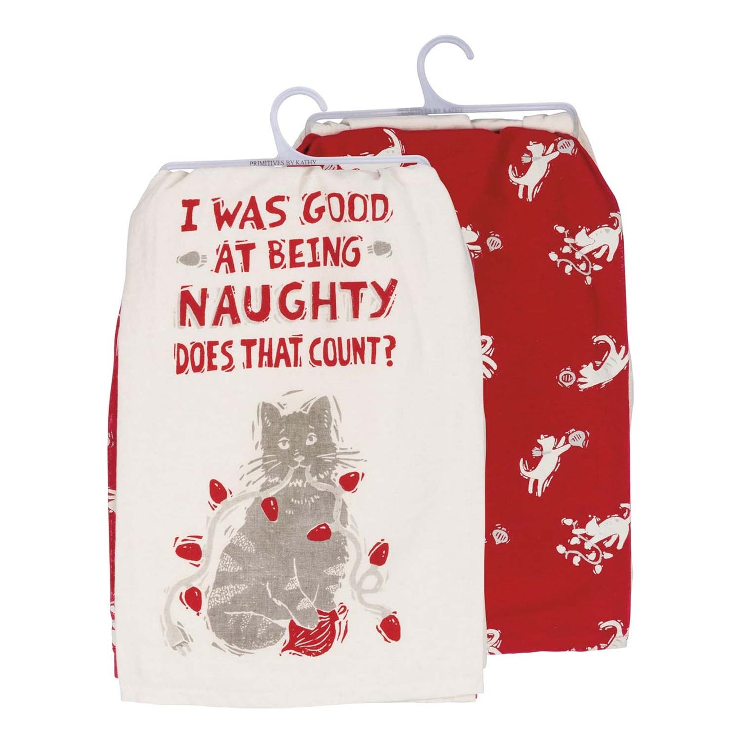 Primitives by Kathy Holiday Naughty Kitty Cat Dish Towels Set of 2